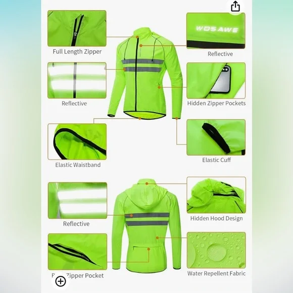 NEW Unisex Hooded Workout/ Running /walking Jacket -Green - Picture 5 of 7